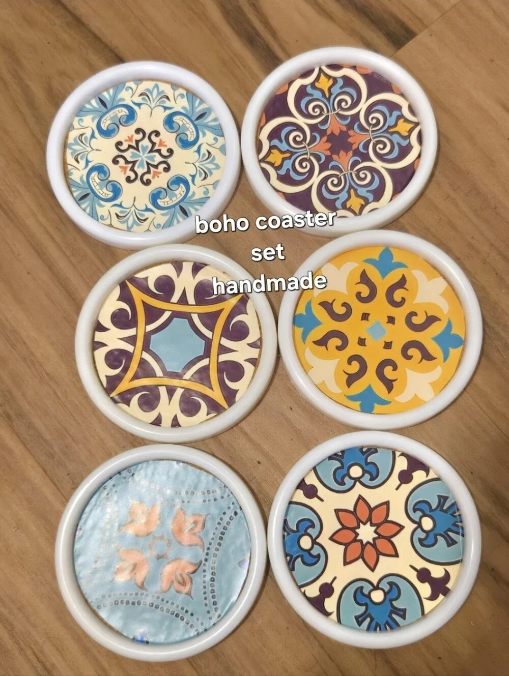 4/$15 Handmade Boho Maximalist Coaster Set of 6 | Colorful Eclectic Home